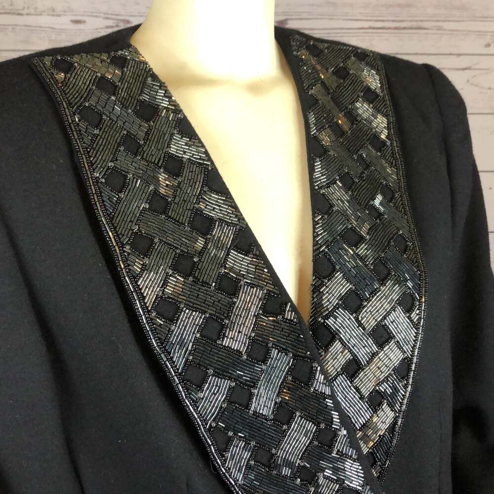 1980s–90s Vintage John Meyer of Norwich Black Beaded Shawl Collar Blazer large - Picture 6 of 13